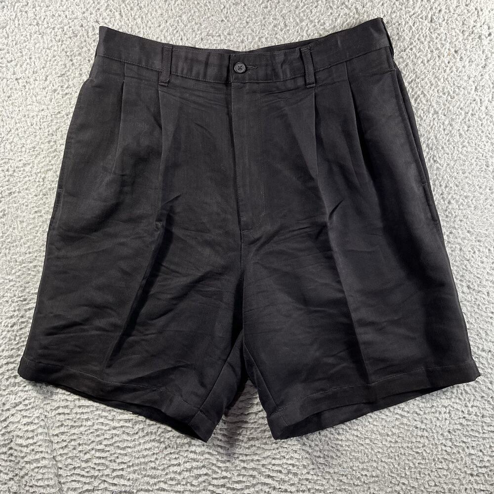 VTG Chaps Ralph Lauren Golf Shorts Mens 33 Black Pleated Rayon Blend RL Crest